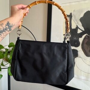 Black Bamboo-Handle Shoulder Bag